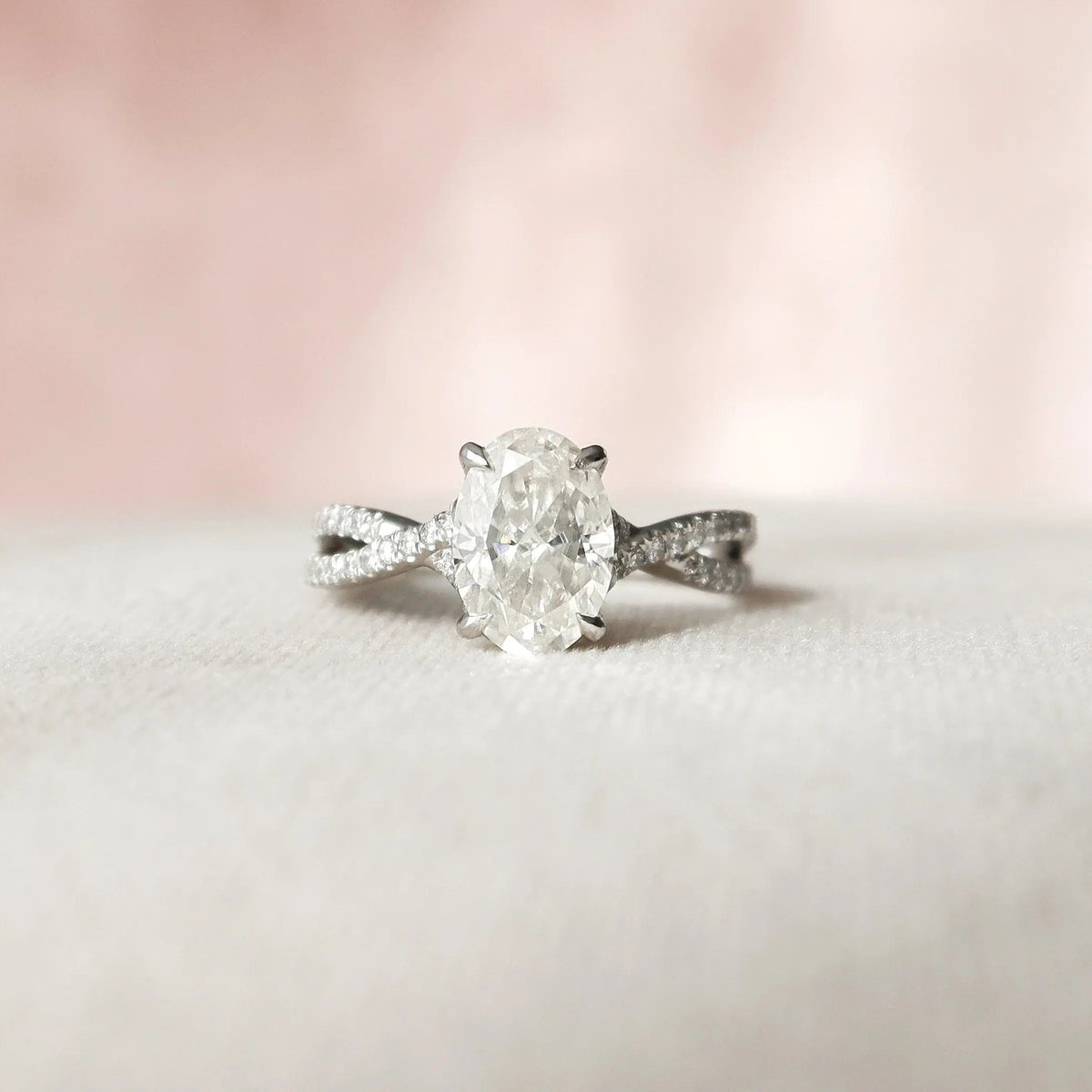 Oval Split Shank 1.50CT Lab-Grown Diamond Hidden Halo Engagement Ring