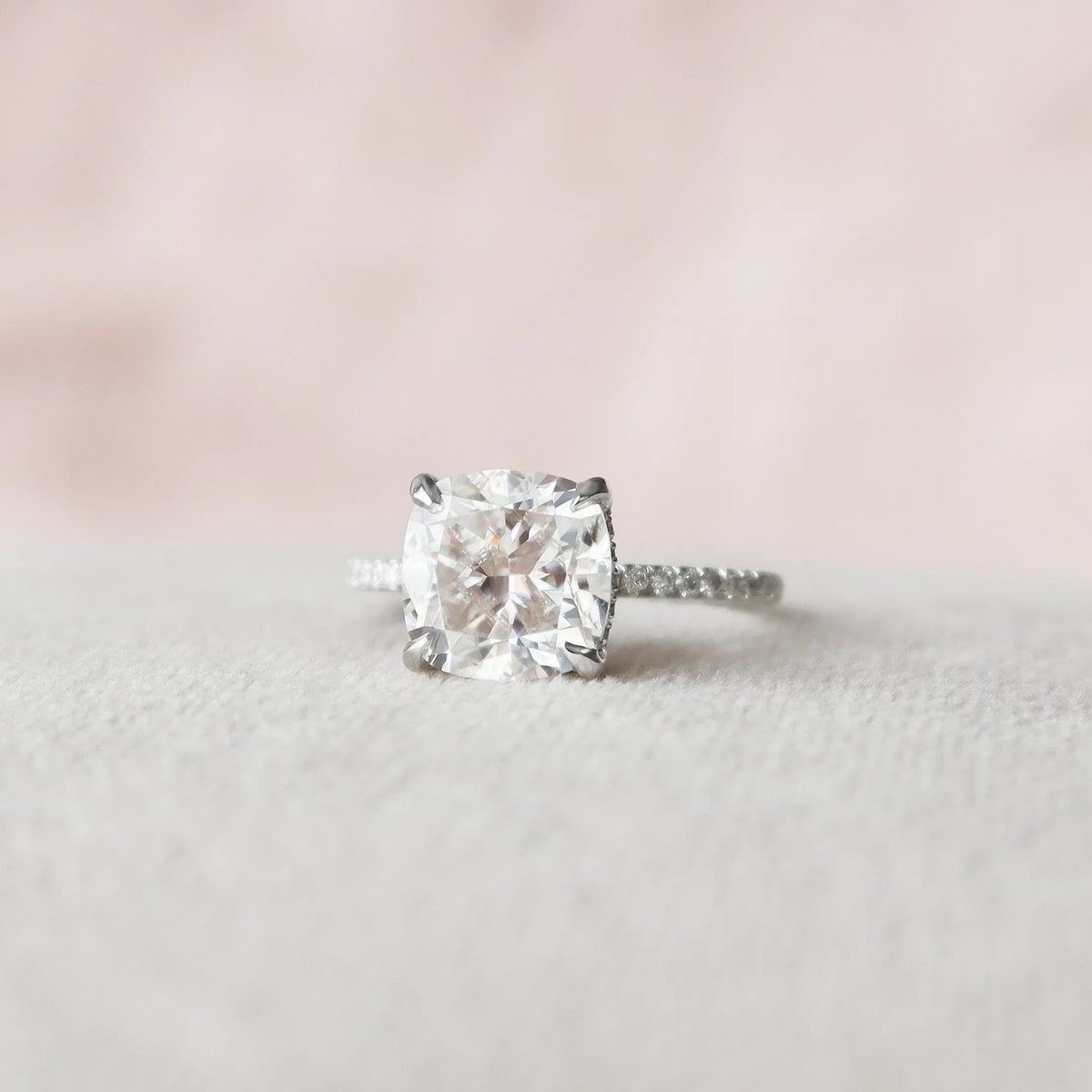 Cushion Cut Hidden Halo 2.50CT Lab-Grown Diamond Pave Engagement Ring