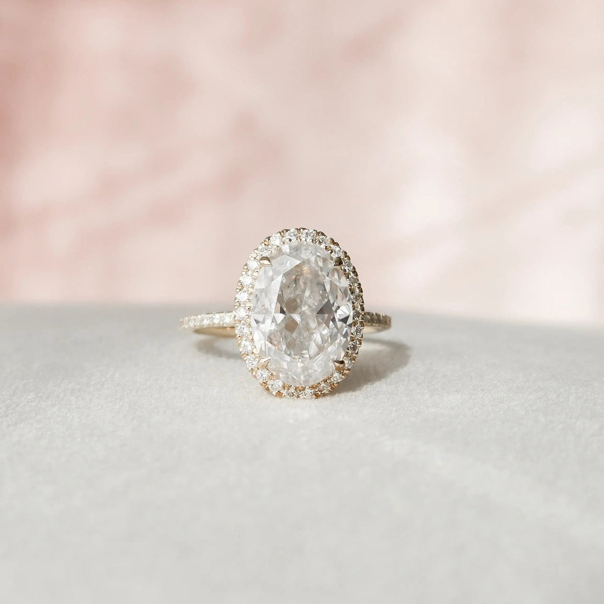 Oval Cut Halo 4.50CT Lab-Grown Diamond Pave Engagement Solid Gold Ring