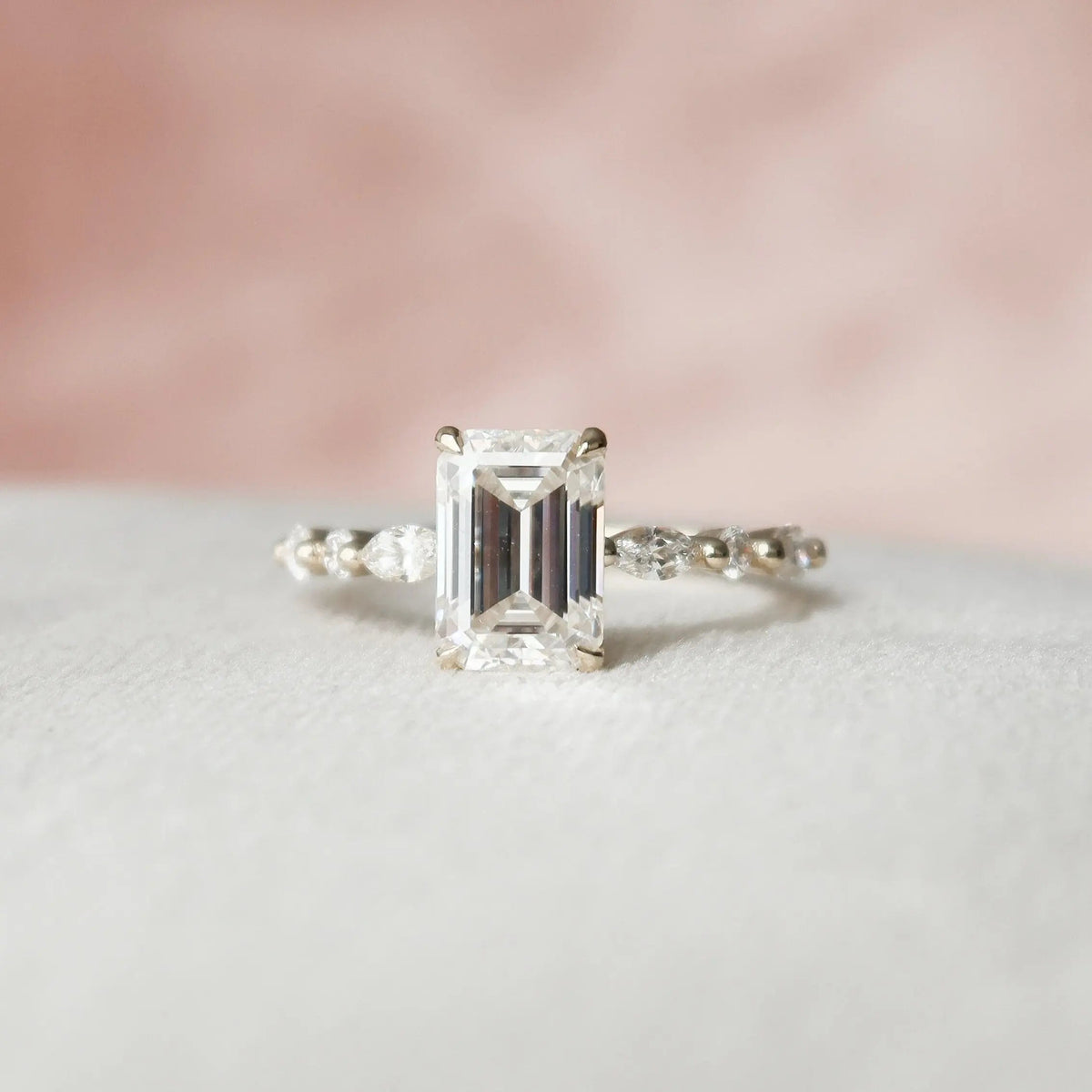 Emerald Cut Hidden Halo 2.0CT Moissanite Pavé Engagement Ring