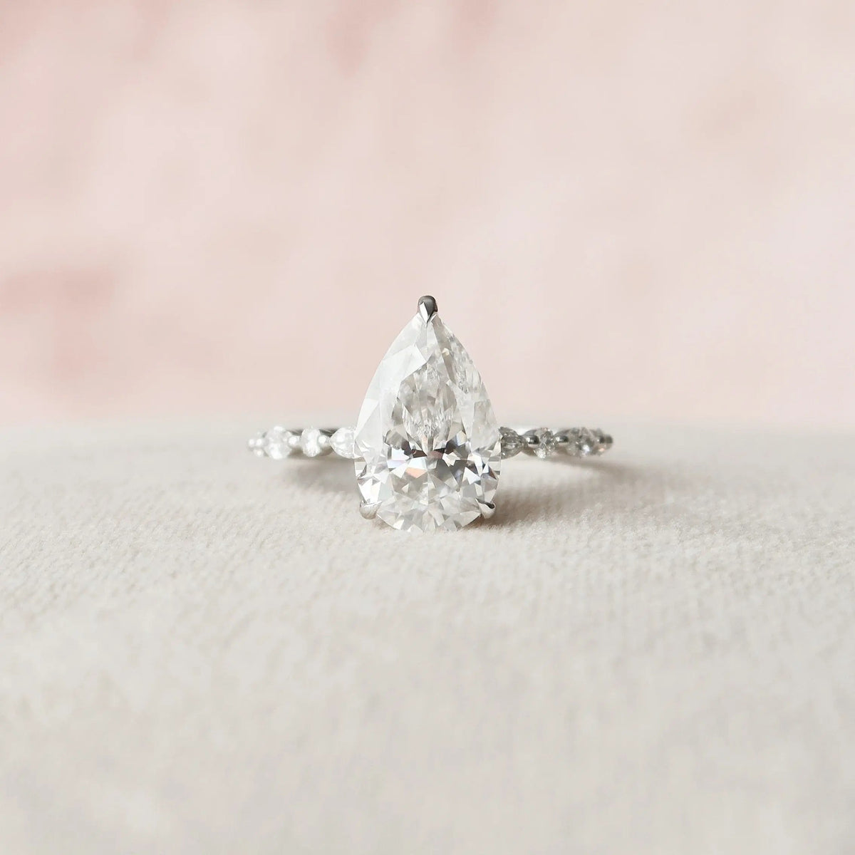Pear Cut Hidden Halo 4.0CT Lab-Grown Diamond Pave Engagement Ring