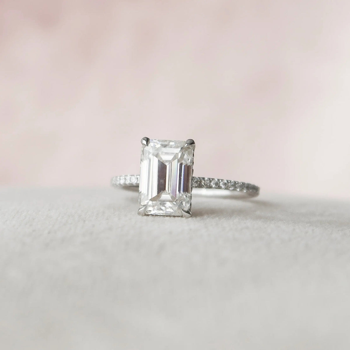 Emerald Cut Hidden Halo 2.50CT Lab-Grown Diamond Pave Engagement Ring