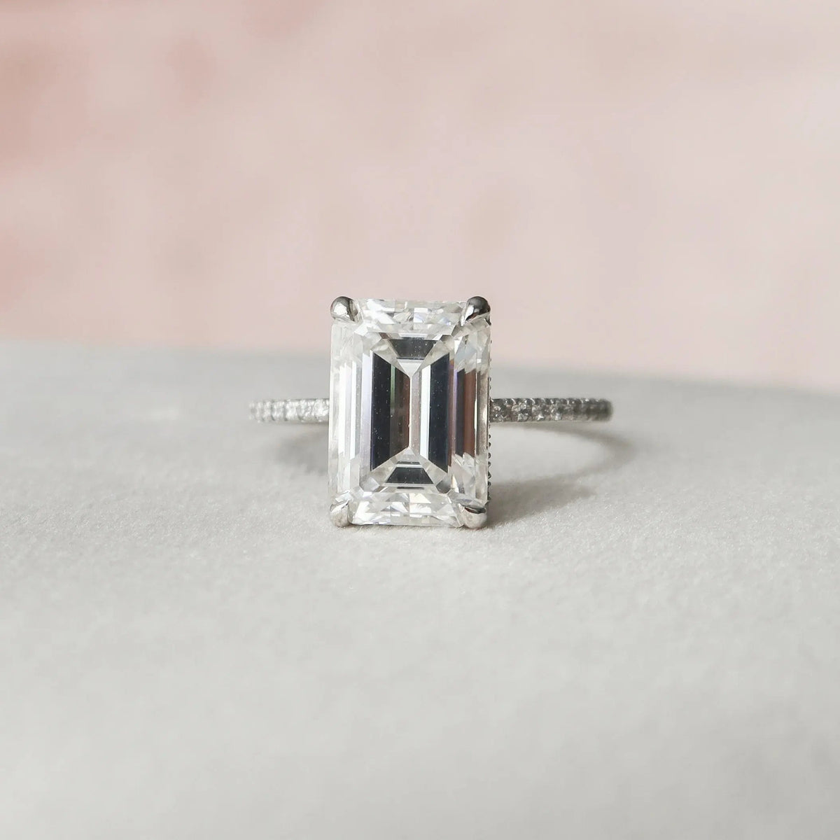Emerald Cut Hidden Halo 5.0CT Pave Lab-Grown Diamond Engagement Ring