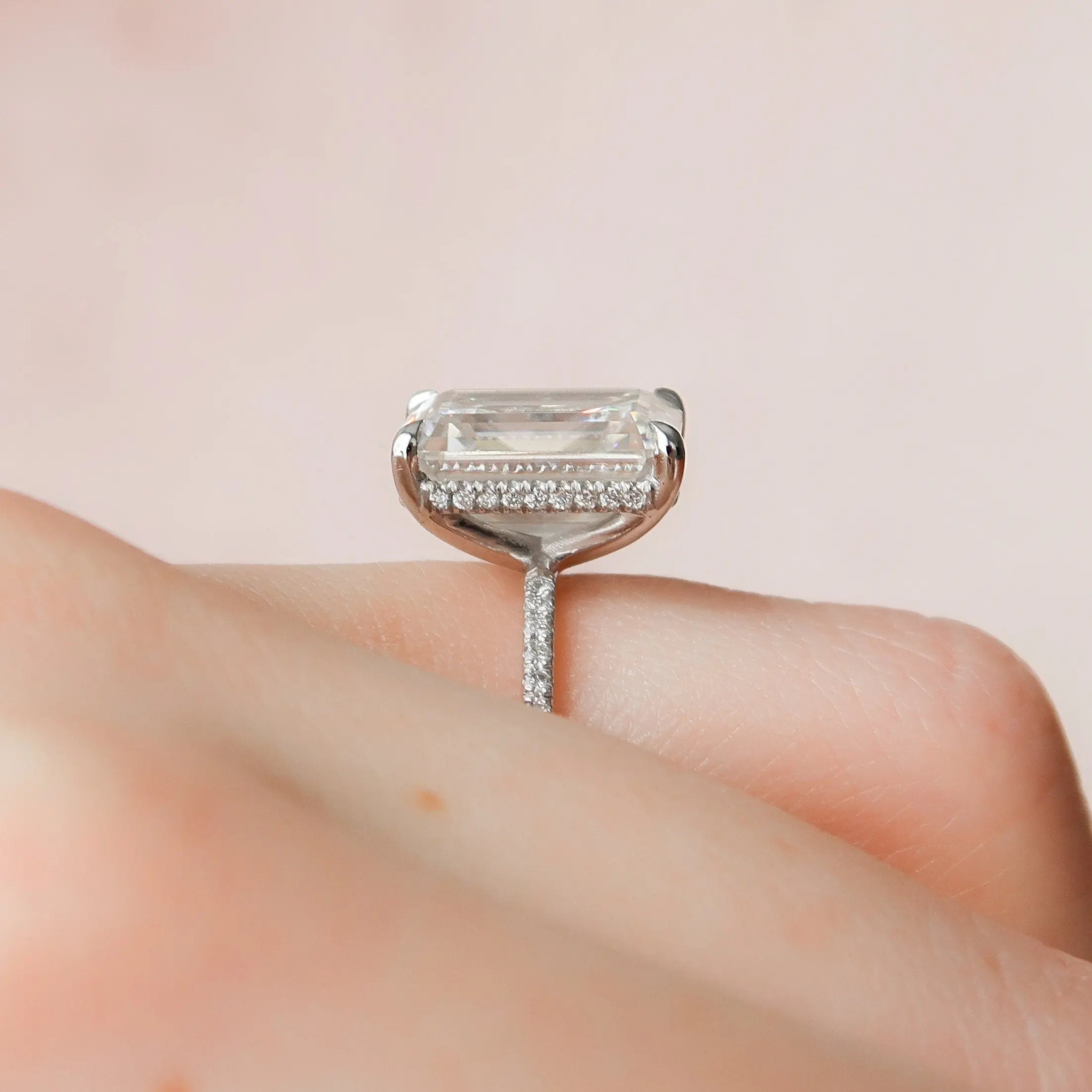 5.0CT Emerald Cut Moissanite Hidden Halo Engagement Ring
