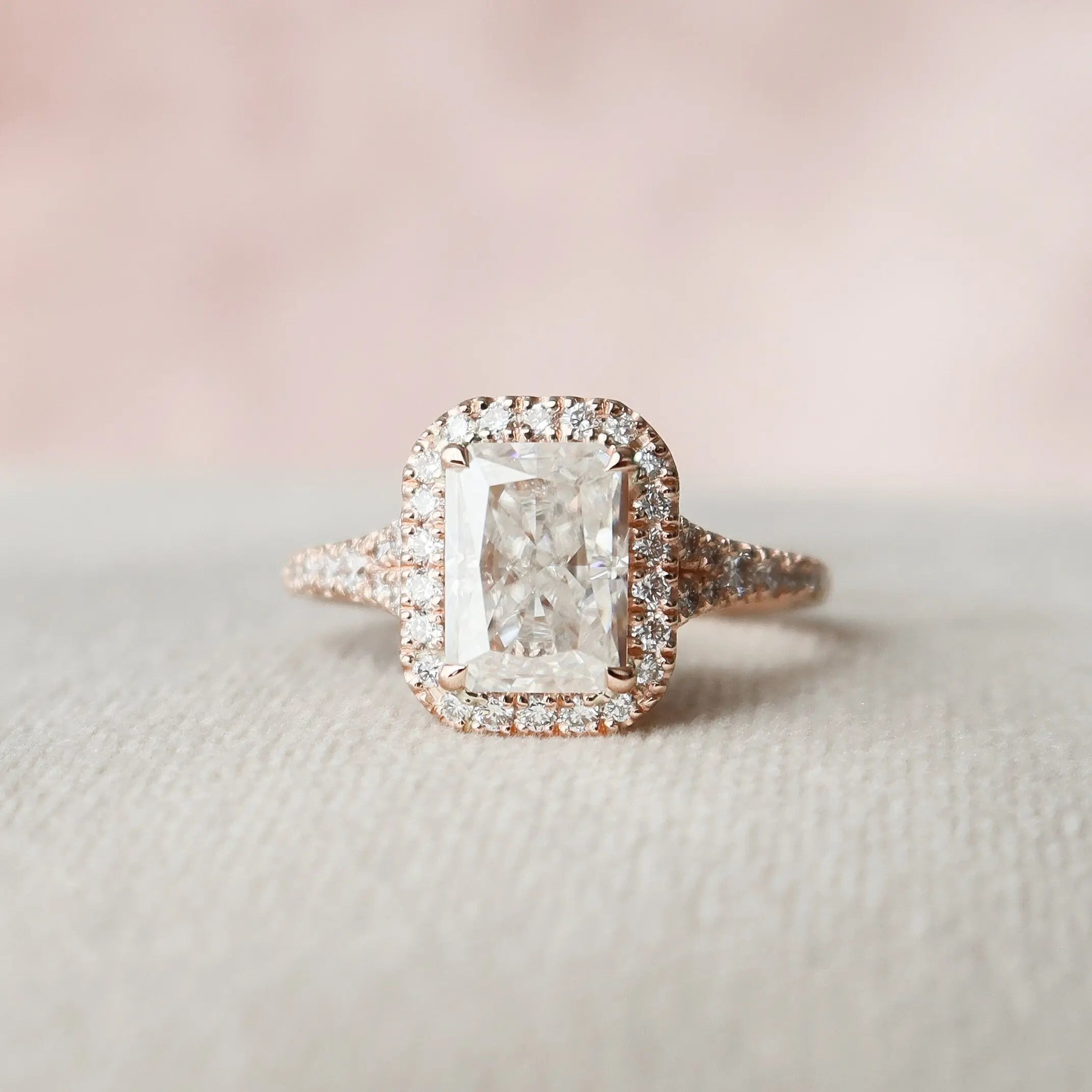 3.50CT Radiant Cut Halo Moissanite Diamond Split Shank Engagement Ring