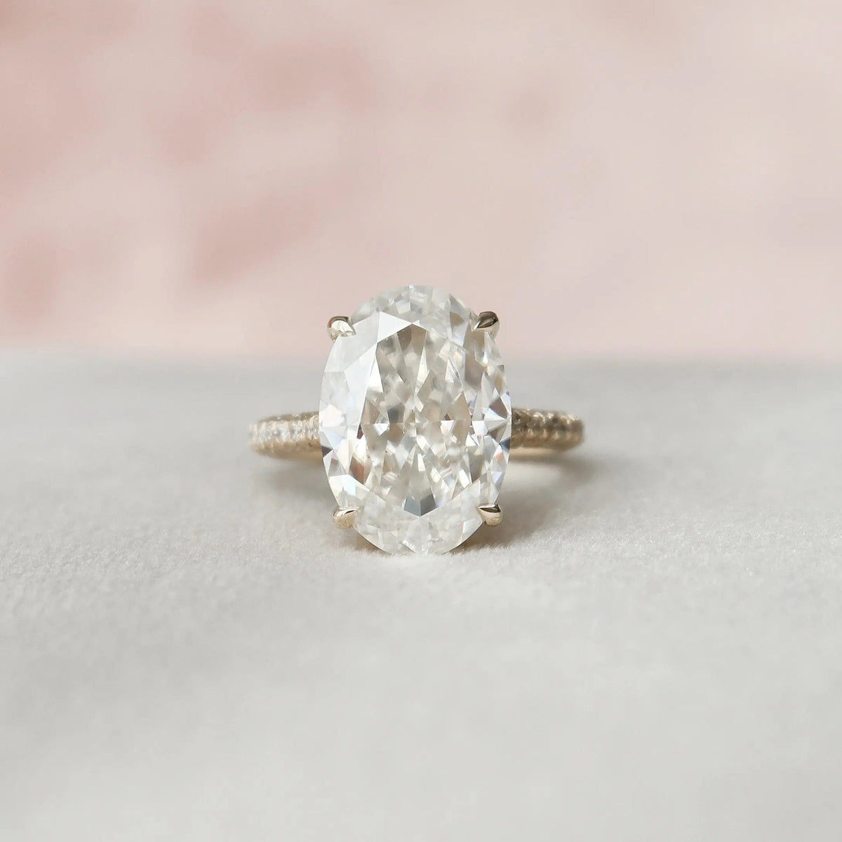 Oval Cut Three Side Pave 5.0CT Lab-Grown Hidden Halo Engagement Ring
