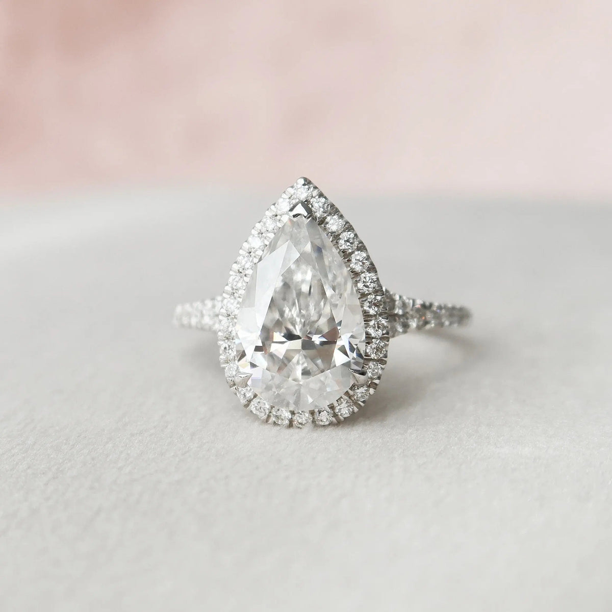 Pear Cut Halo 3.0CT Lab-Grown Diamond Split Shank Engagement Ring
