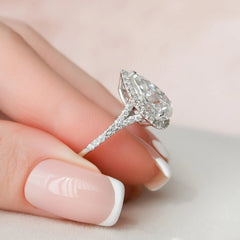 3.0CT Pear Cut Halo Moissanite Diamond Split Shank Engagement Ring