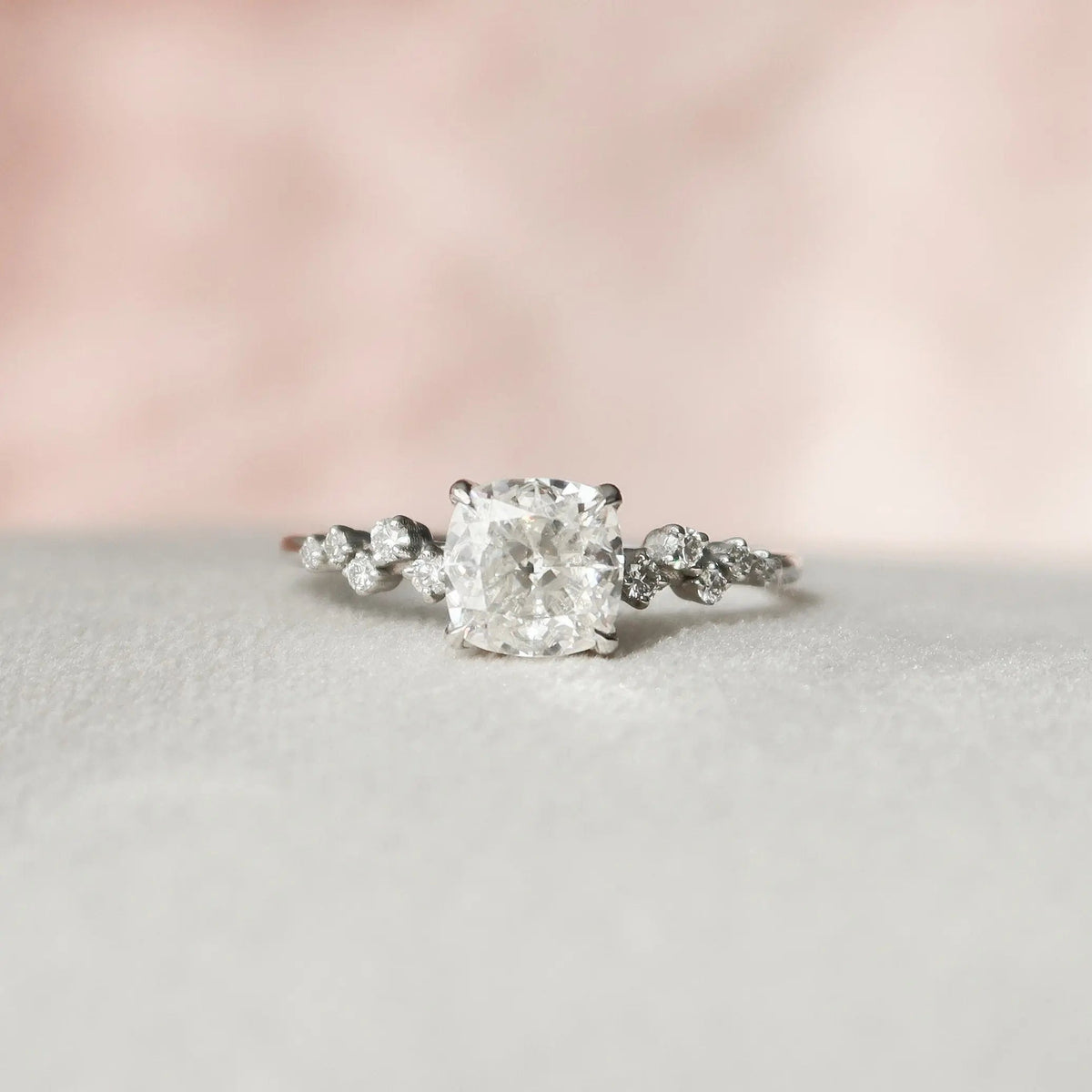 Cushion Cut 1.50CT Lab-Grown Diamond Cluster Engagement Gold Ring
