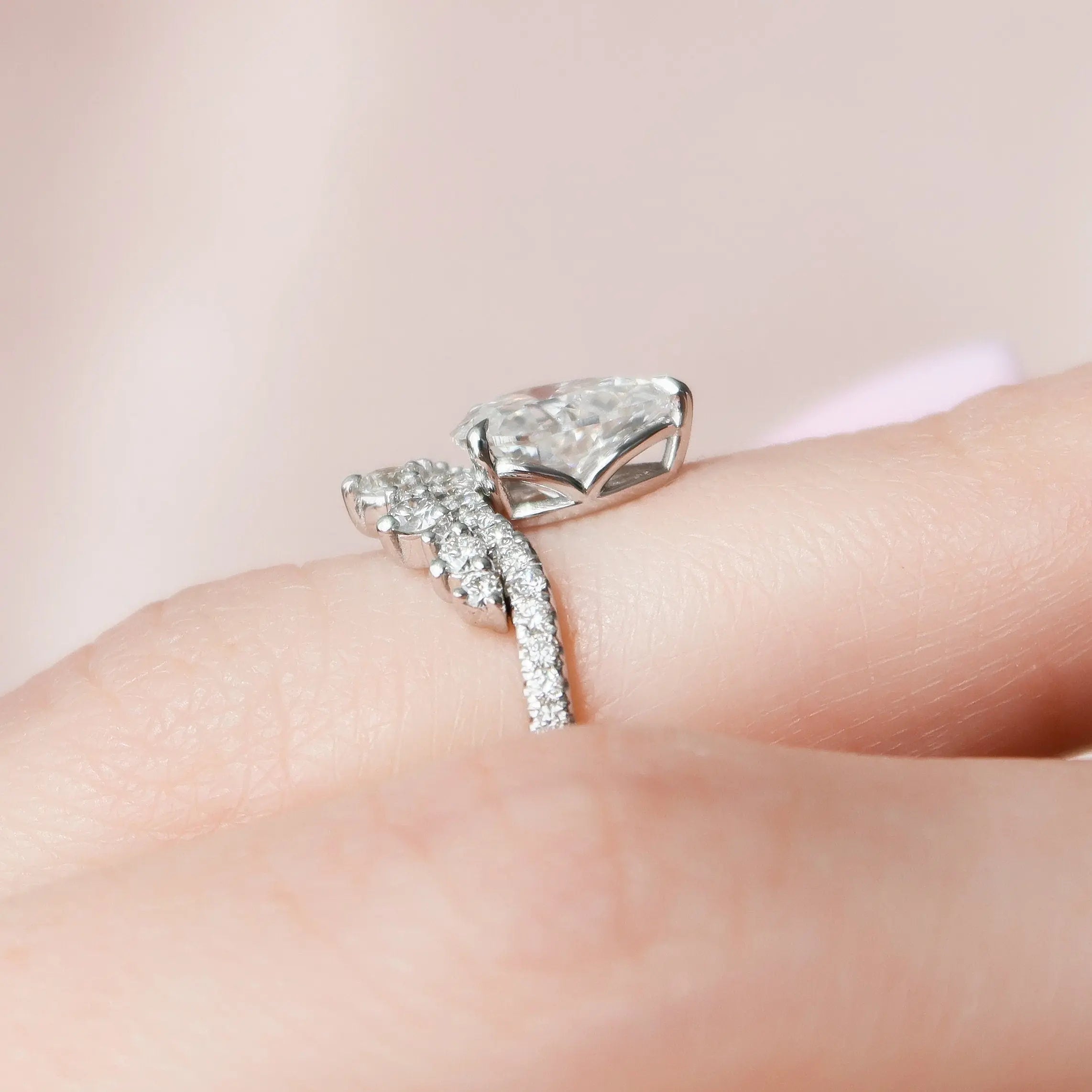 0.95ct Chevron Pear Cut Moissanite Engagement Ring