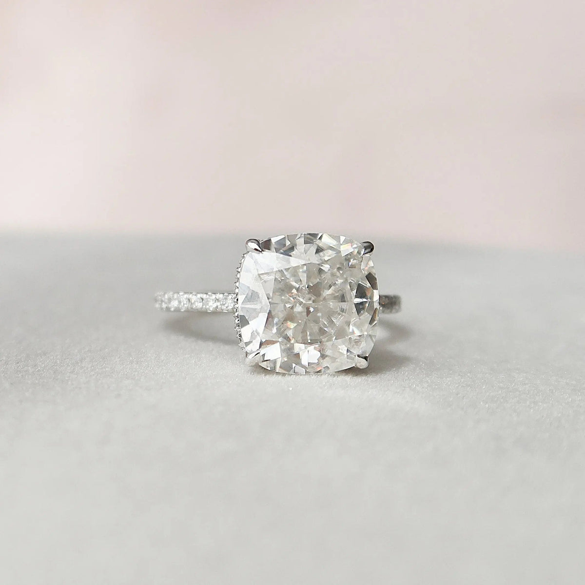 Women Cushion Cut 4.50CT Hidden Halo Lab-Grown Pave Engagement Ring