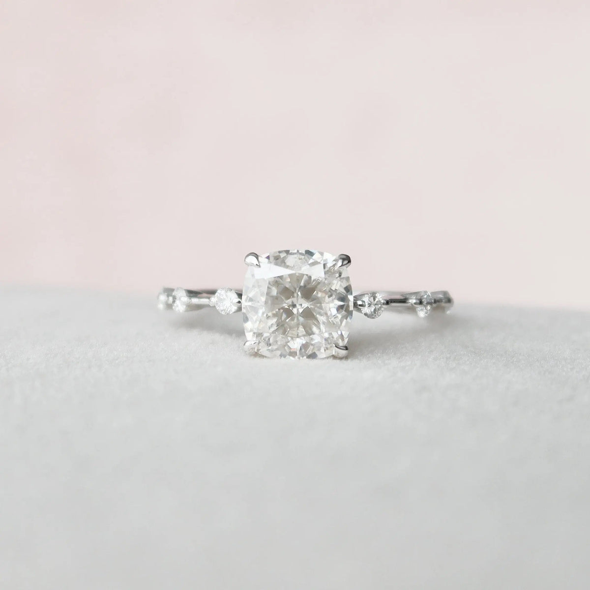 Cushion Cut Solitaitre Pave 2.0CT Lab-Grown Diamond Engagement Ring