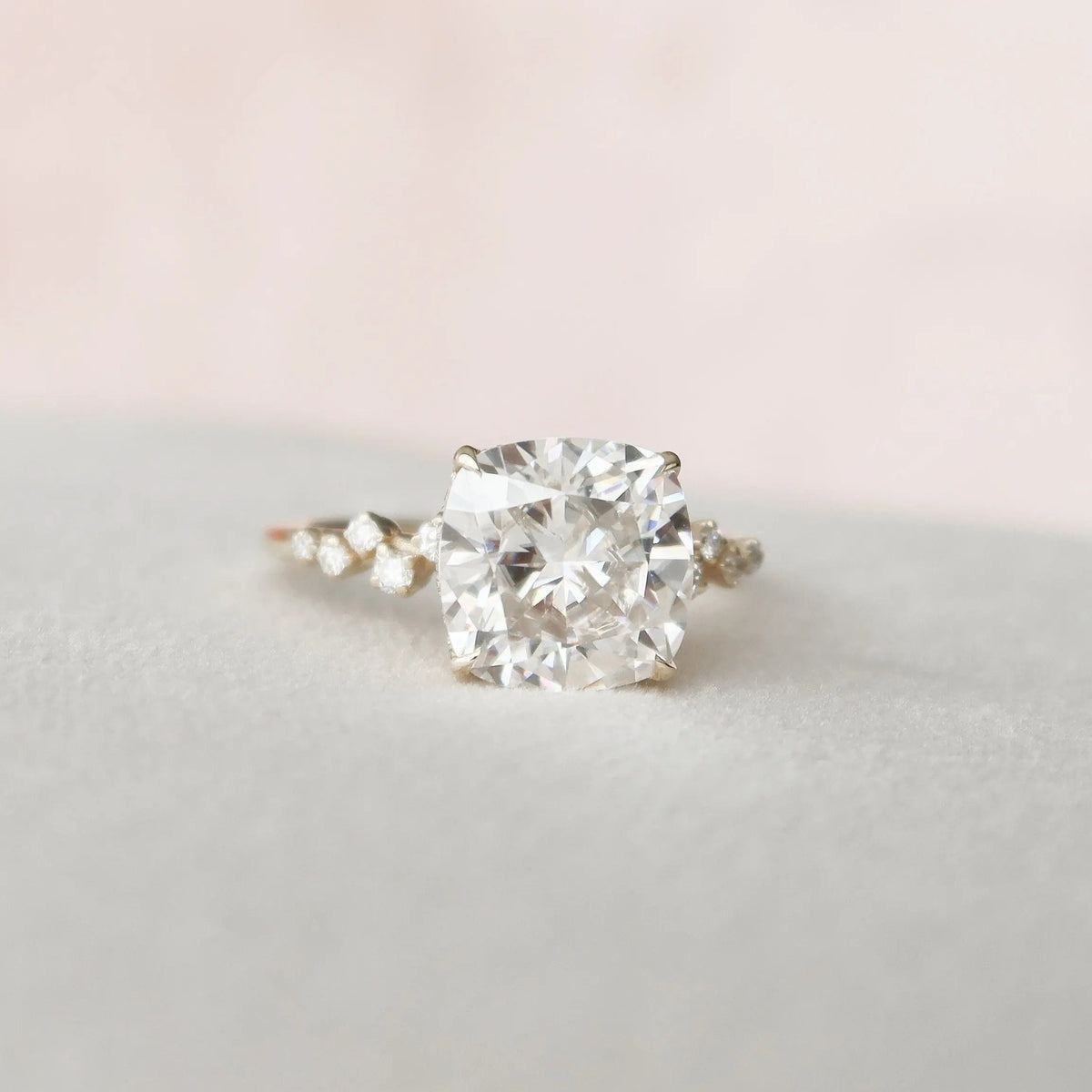 Cushion Cut Cluster 4.0CT Lab-Grown Hidden Halo Engagement Ring