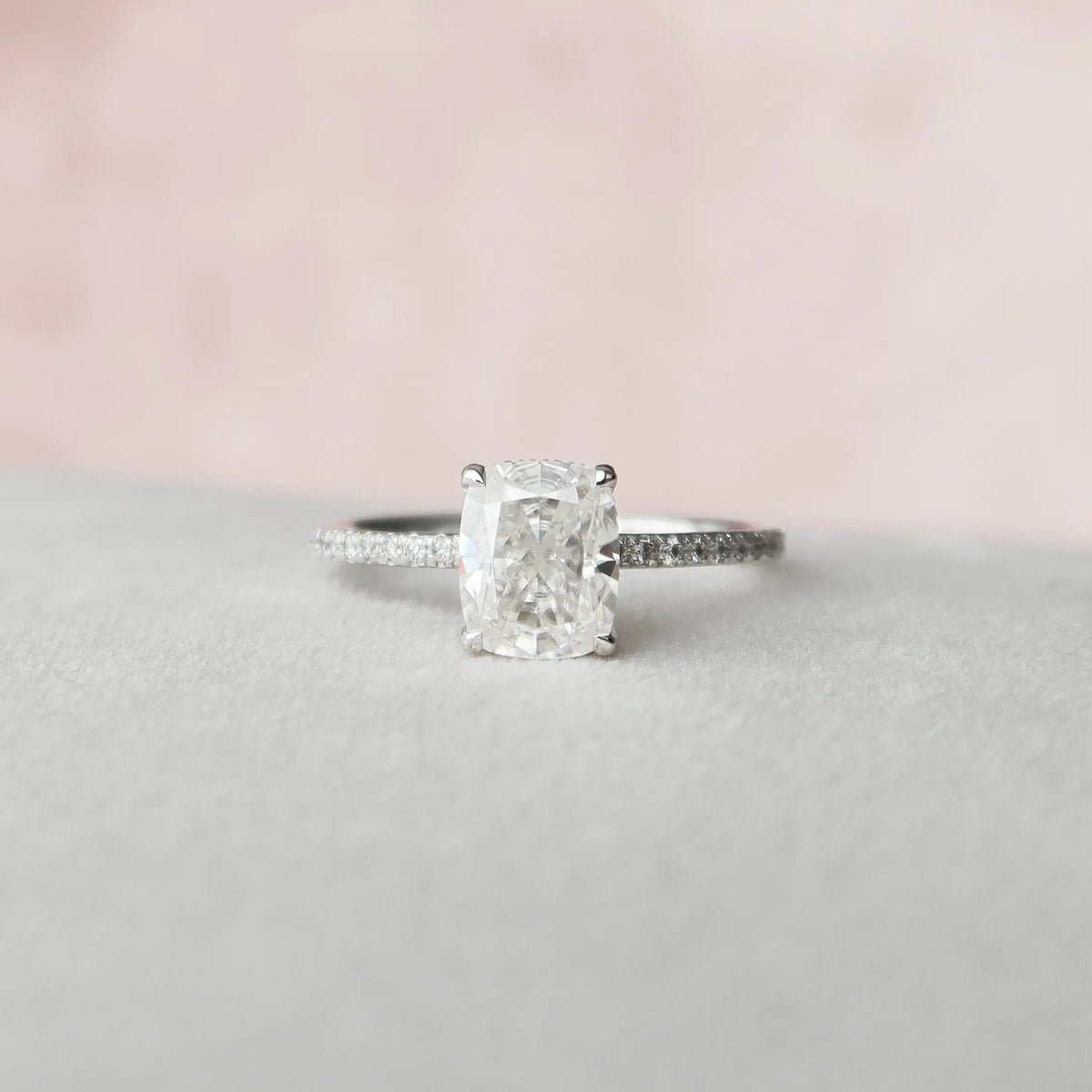 Elongated Cushion Pave 2CT Lab-Grown Hidden Diamond Engagement Ring