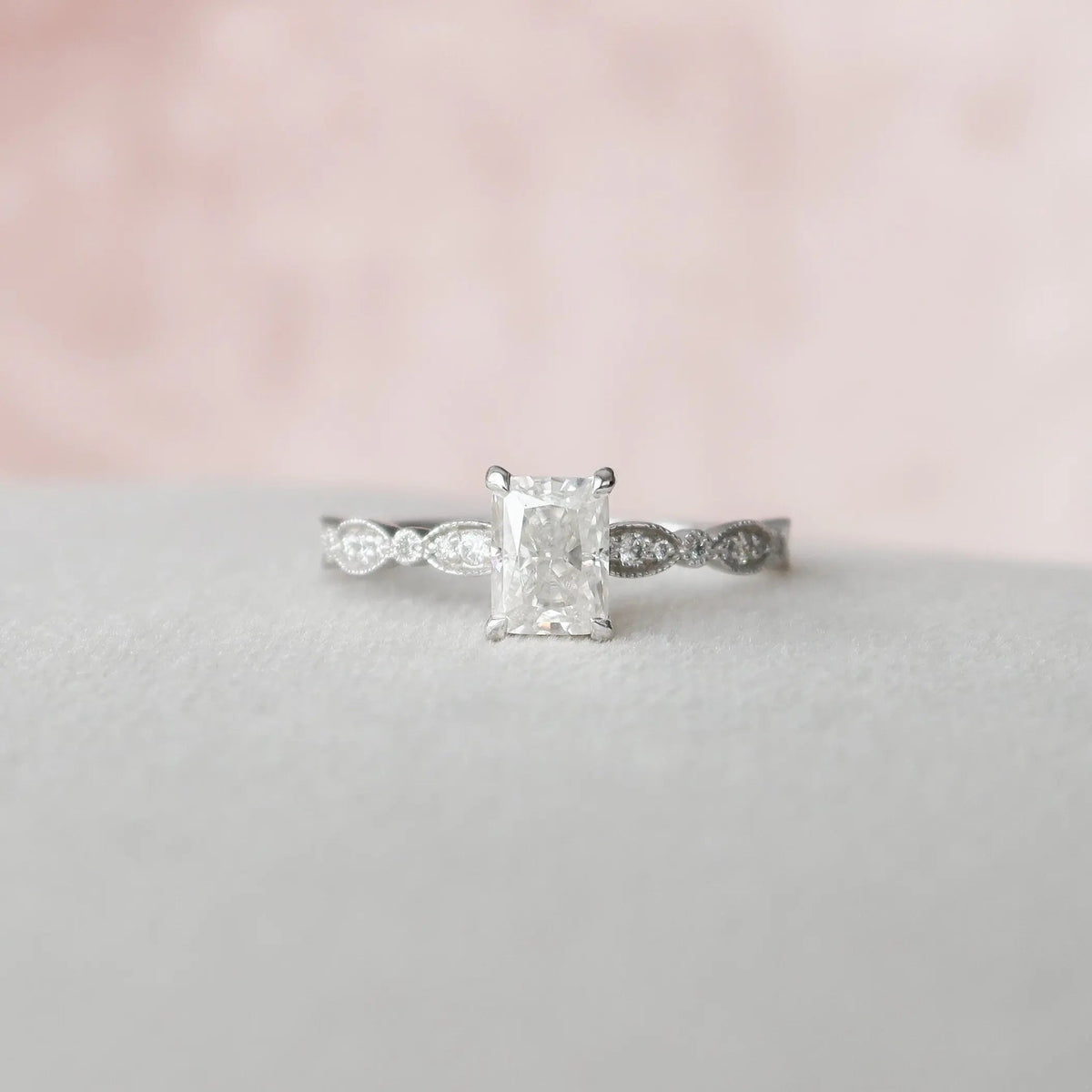 Radiant Cut Unique Pave 1.0CT Lab-Grown Diamond Engagement Ring
