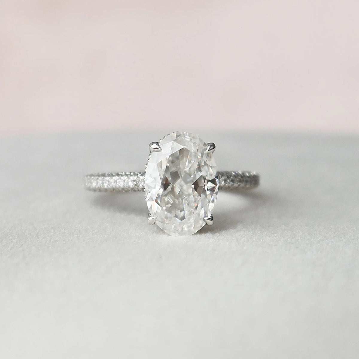 Oval Cut Three Side Row Pave 3.0CT  Hidden Halo Lab-Grown Engagement Ring