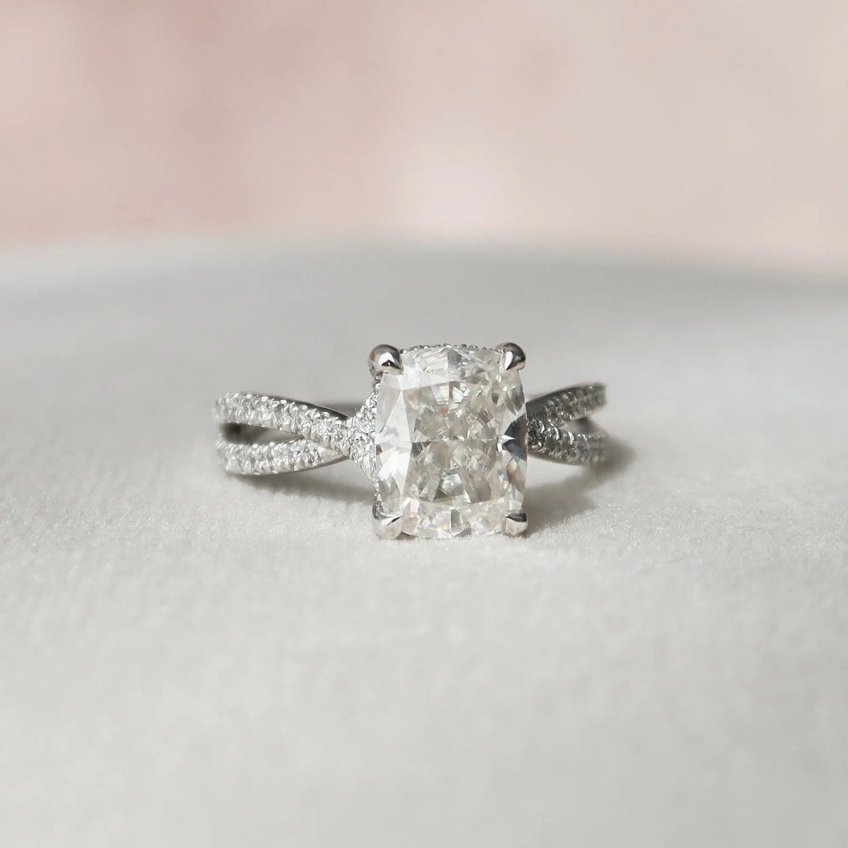 Cushion Cut Split Shank 2CT Twisted Lab-Grown Diamond Engagement Ring