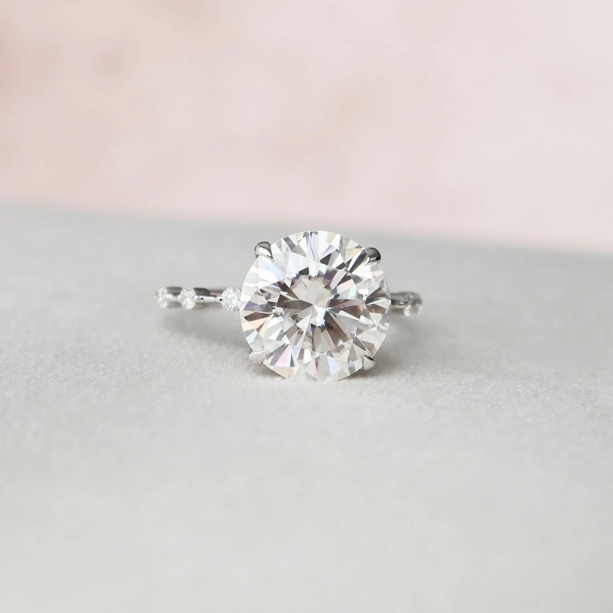 Round Brilliant Solitaire 4CT Lab-Grown Petite Pavé Engagement Ring