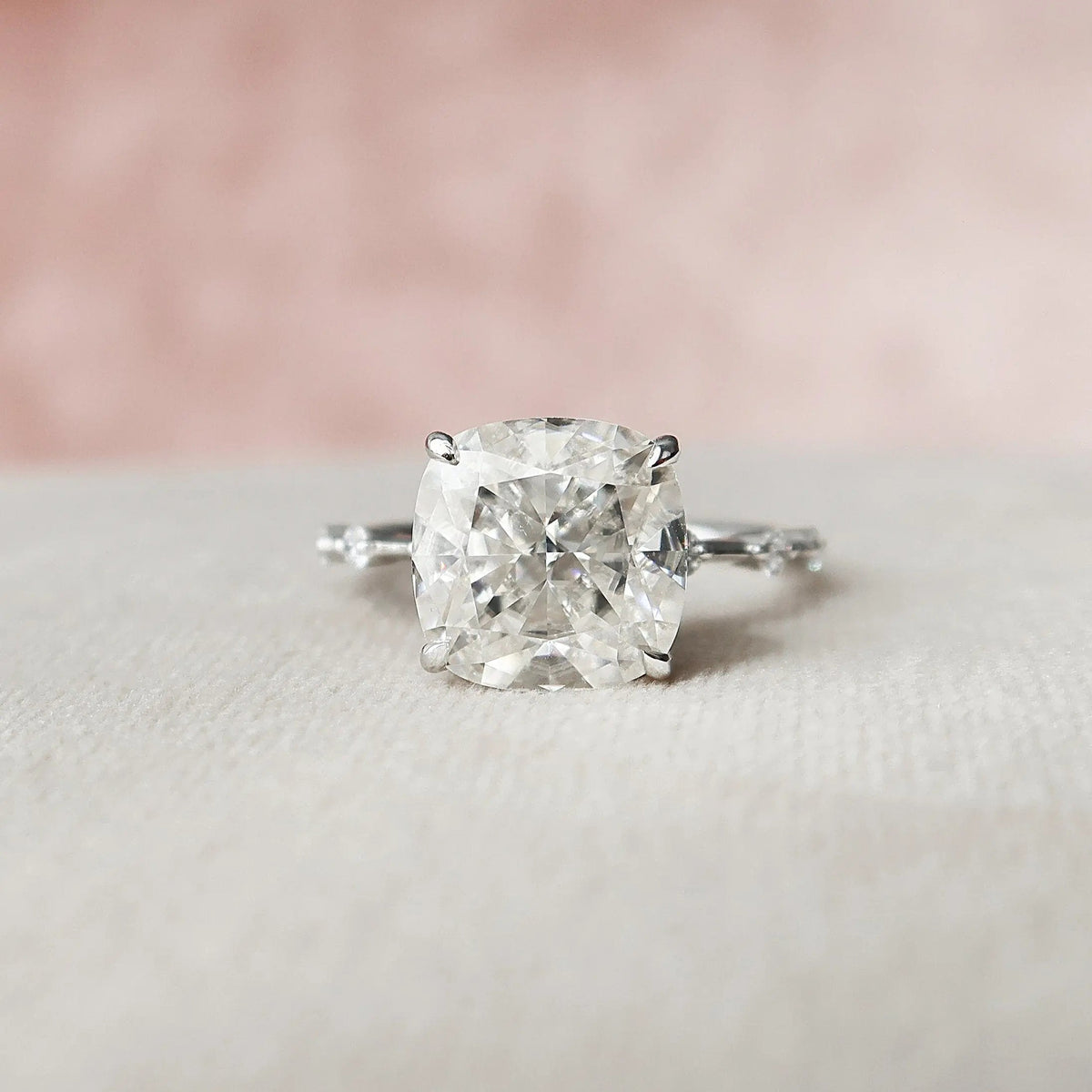 Cushion Cut Pave 5.0CT Lab-Grown Hidden Diamond Engagement Gold Ring
