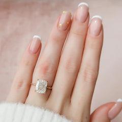 4.50CT Elongated Cushion Cut Moissanite Hidden Halo Engagement Ring