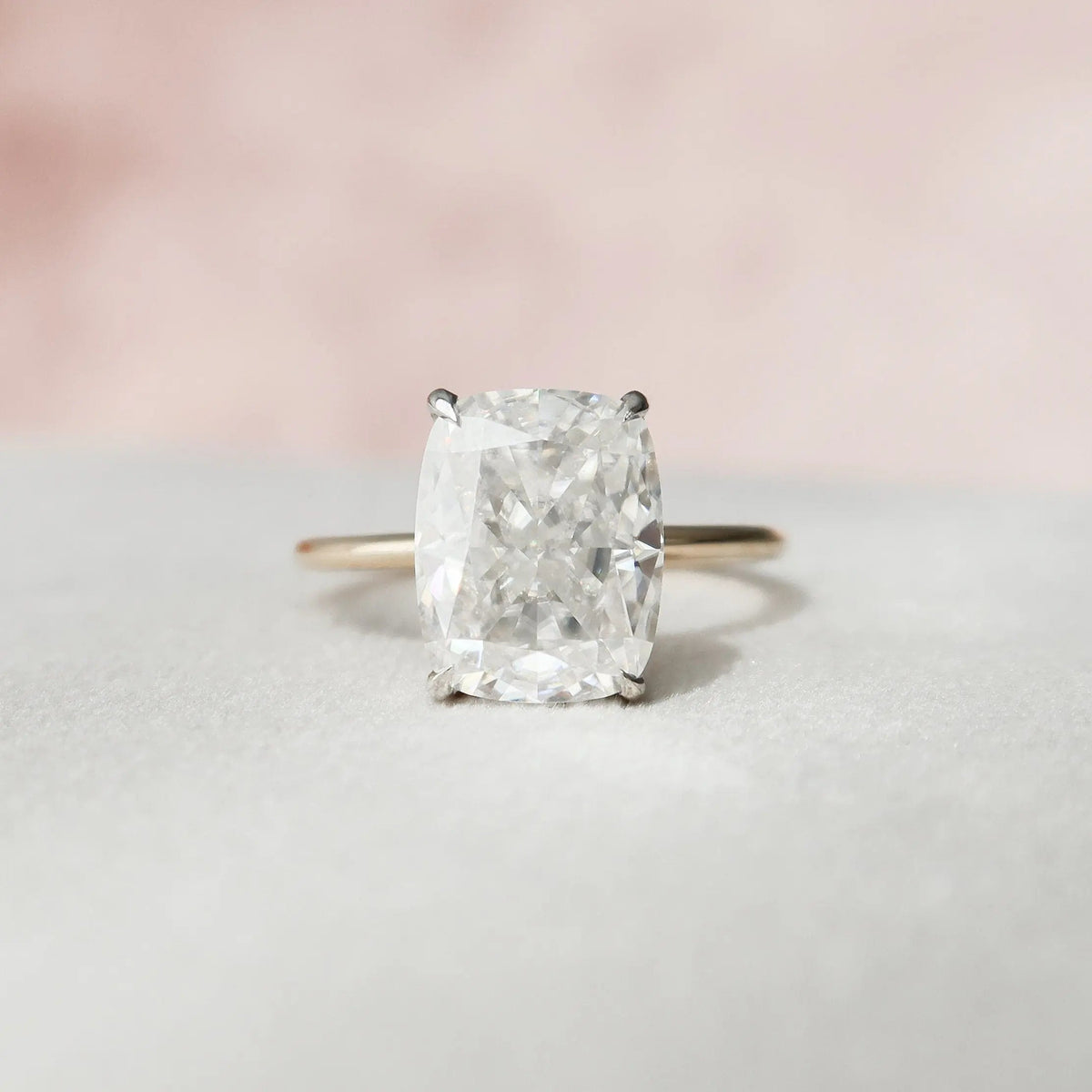 Elongated Cushion 4CT Lab-Grown Engagement Solid Two Tone Gold Ring
