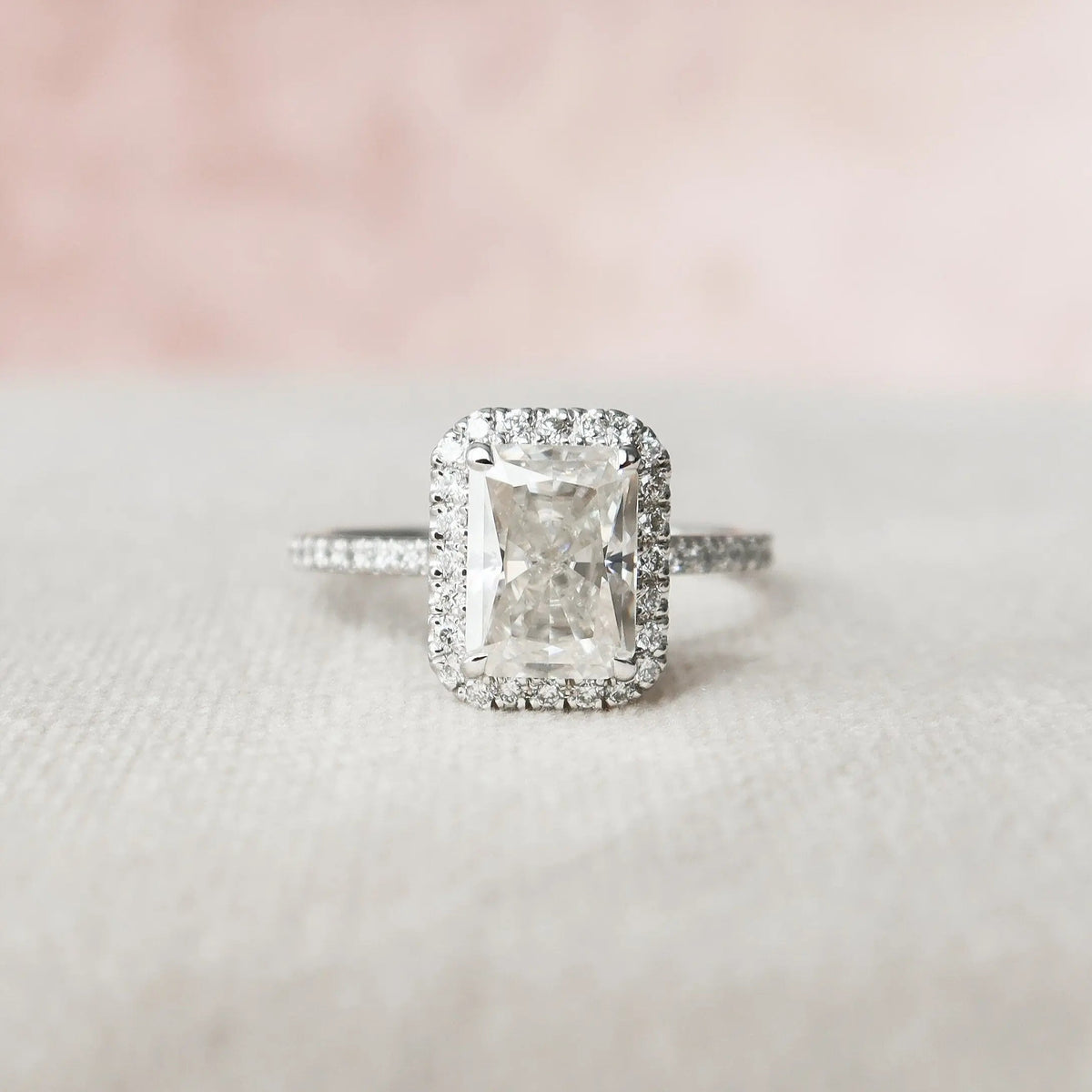 Radiant Cut Halo 2CT Lab-Grown Diamond Engagement Pave Solid Gold Ring