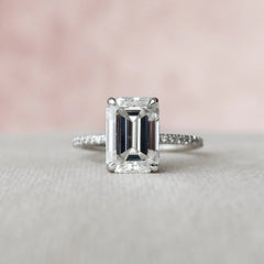 Emerald Cut Hidden Halo 3.0CT Lab-Grown Diamond Engagement Pave Ring