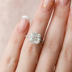 4.50CT Cushion Cut Hidden Halo Moissanite Pave Engagement Ring