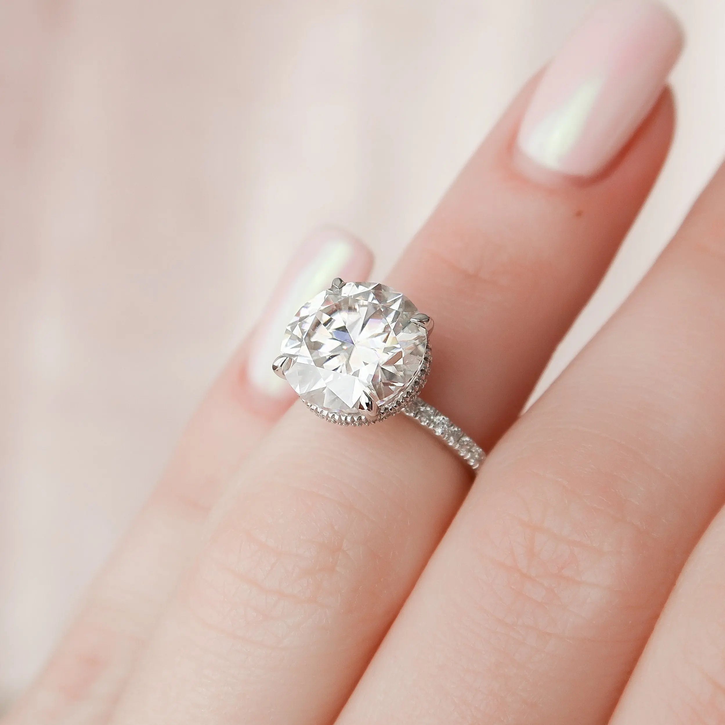 4.50CT Round Cut Hidden Halo Moissanite Engagement Ring