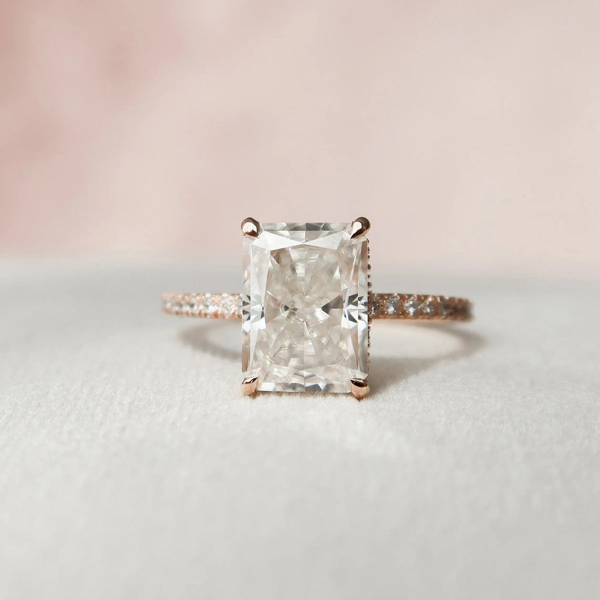 Radiant Cut Pave 3.0CT Open Hidden Halo Lab-Grown Engagement Ring
