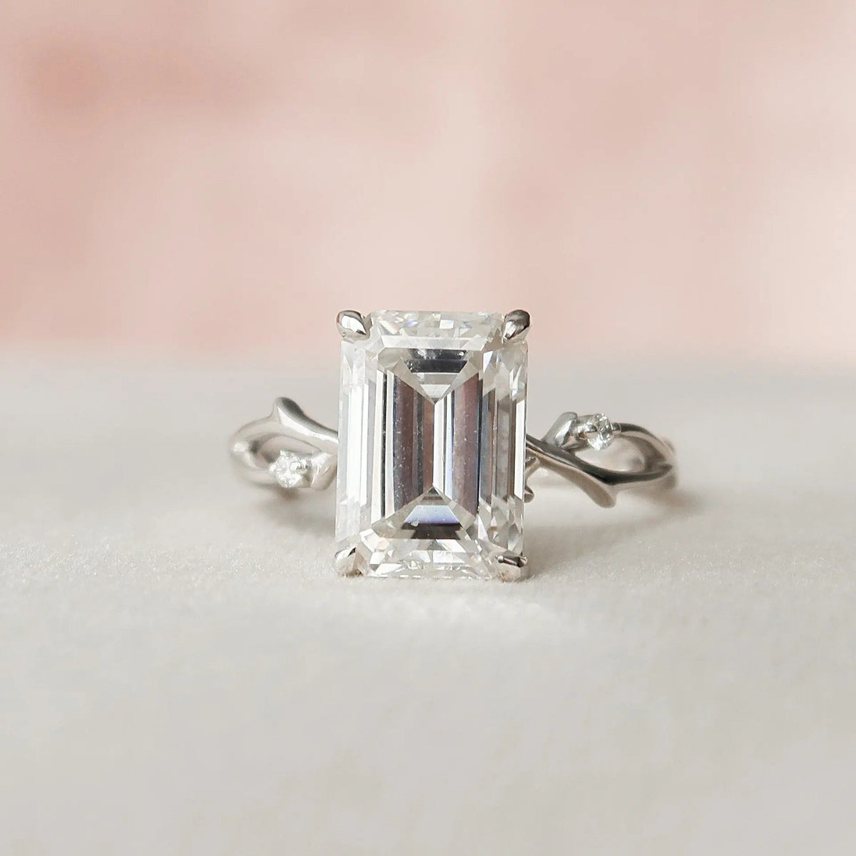 Emerald Cut Nature Inspired 4.0CT Lab Grown Twisted Engagement Ring