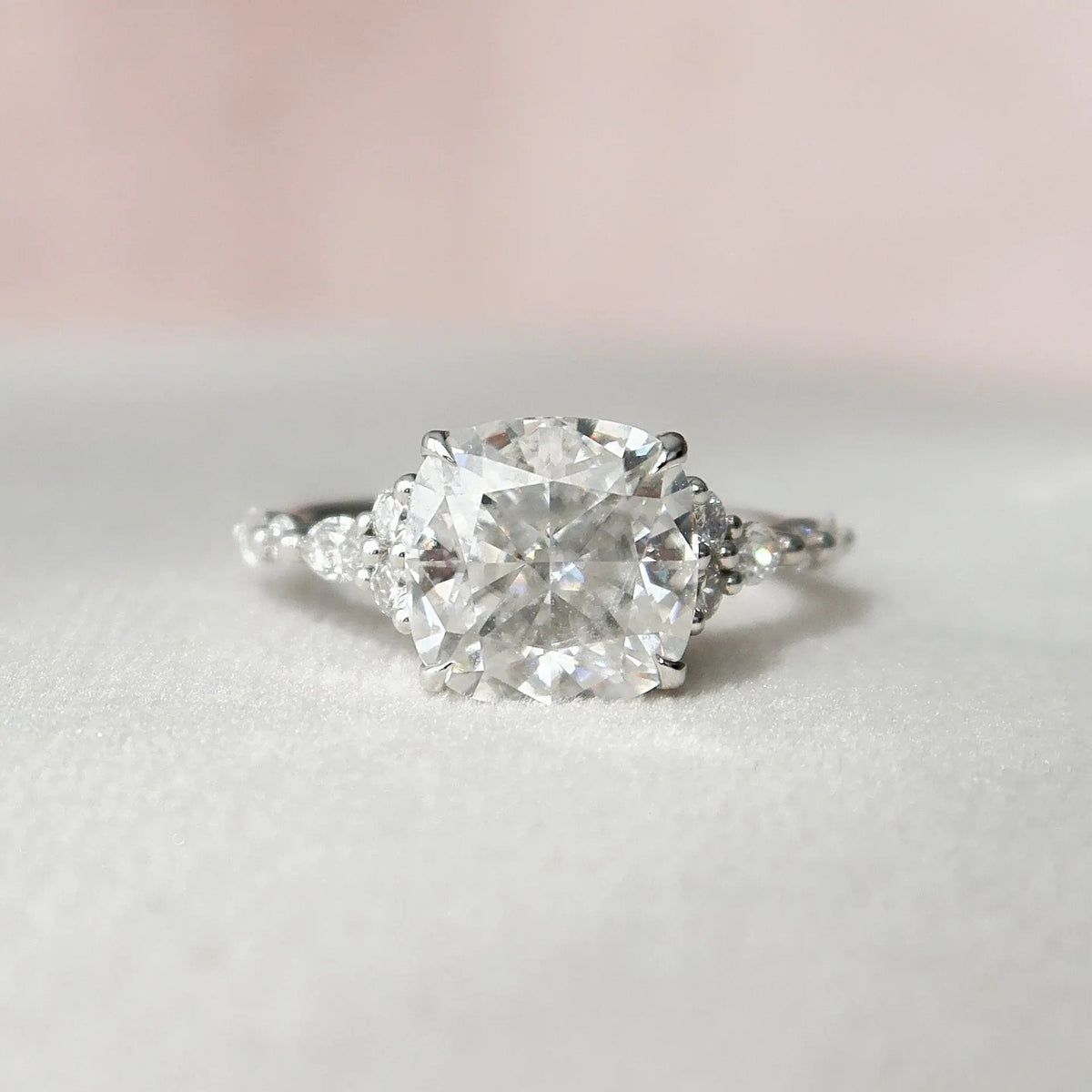 Cushion Cluster 3.50CT Lab-Grown Side Marquise Diamond Engagement Ring