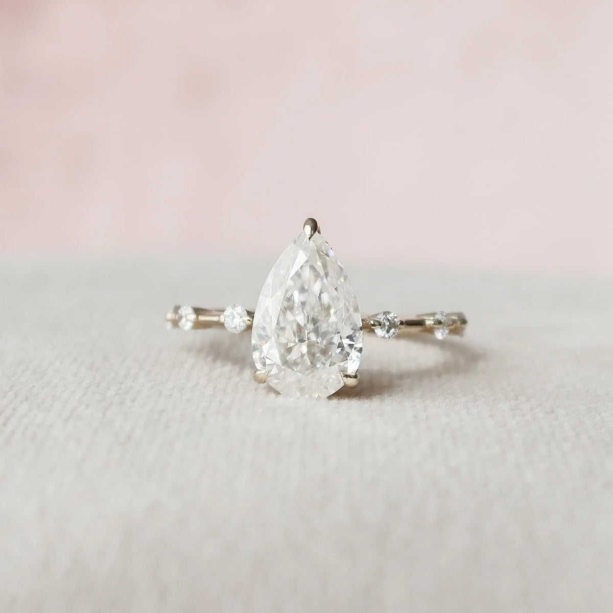 Pear Cut Hidden Halo 2.0CT Lab-Grown Diamond Engagement Ring Pave Band