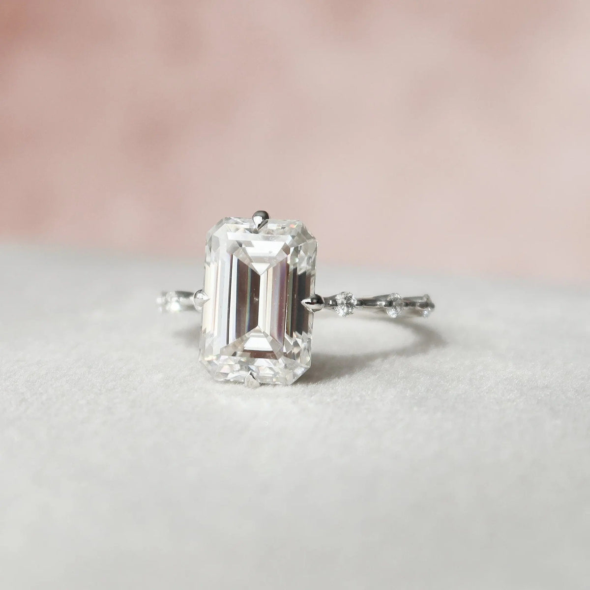 Emerald Cut Pave 3.0CT Lab-Grown Solitaire Diamond Engagement Ring