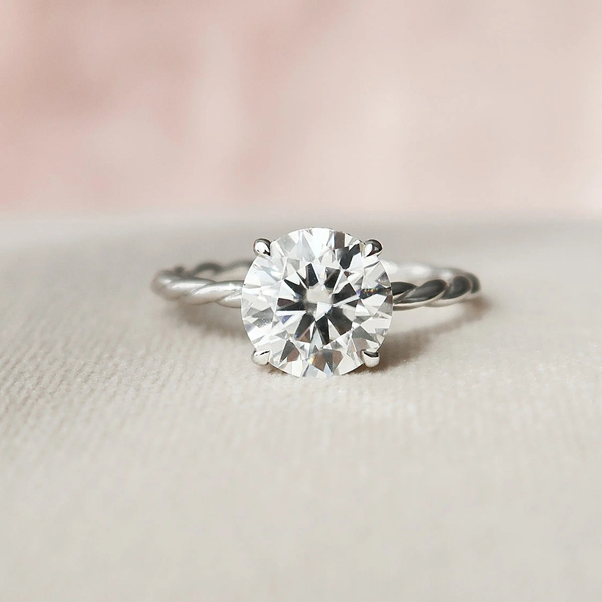 Round Cut Twisted 2.50CT Lab-Grown Hidden Halo Diamond Engagement Ring