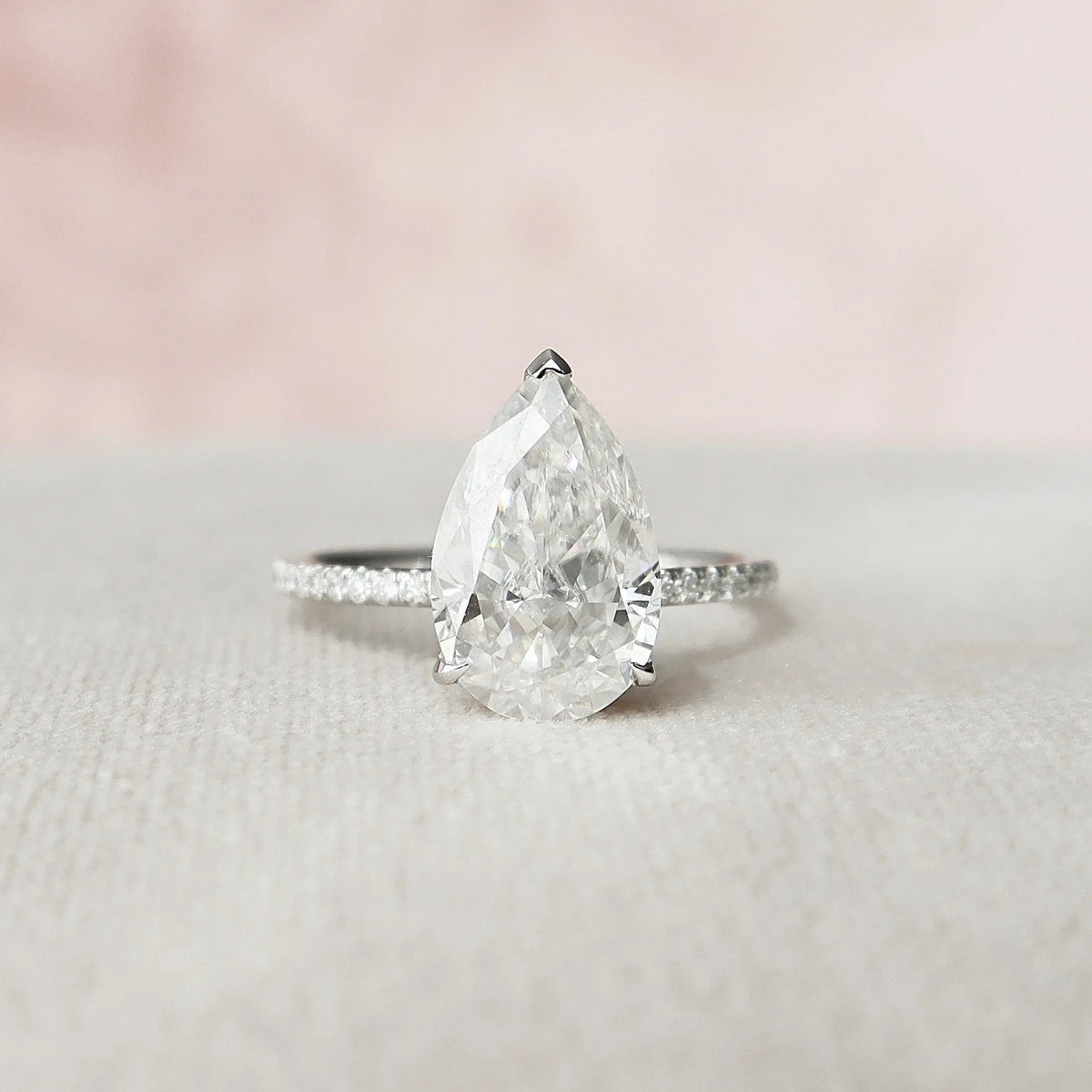 Pear Cut Hidden Halo 3.0CT Lab-Grown Diamond Engagement Pave Ring