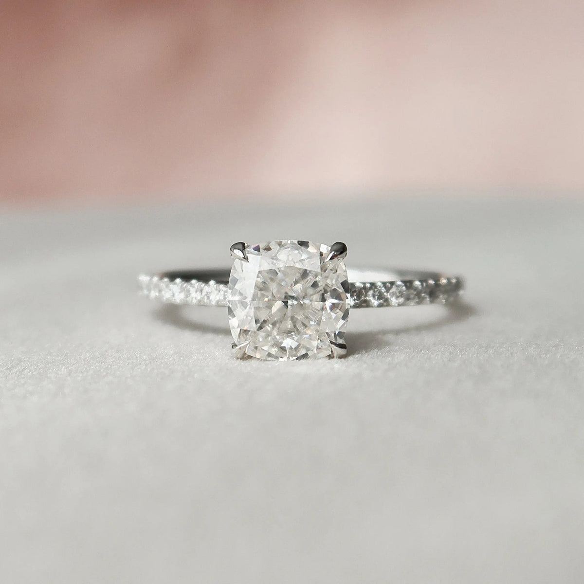 Cushion Cut Hidden Halo 1.50CT Lab-Grown Diamond Pave Engagement Ring
