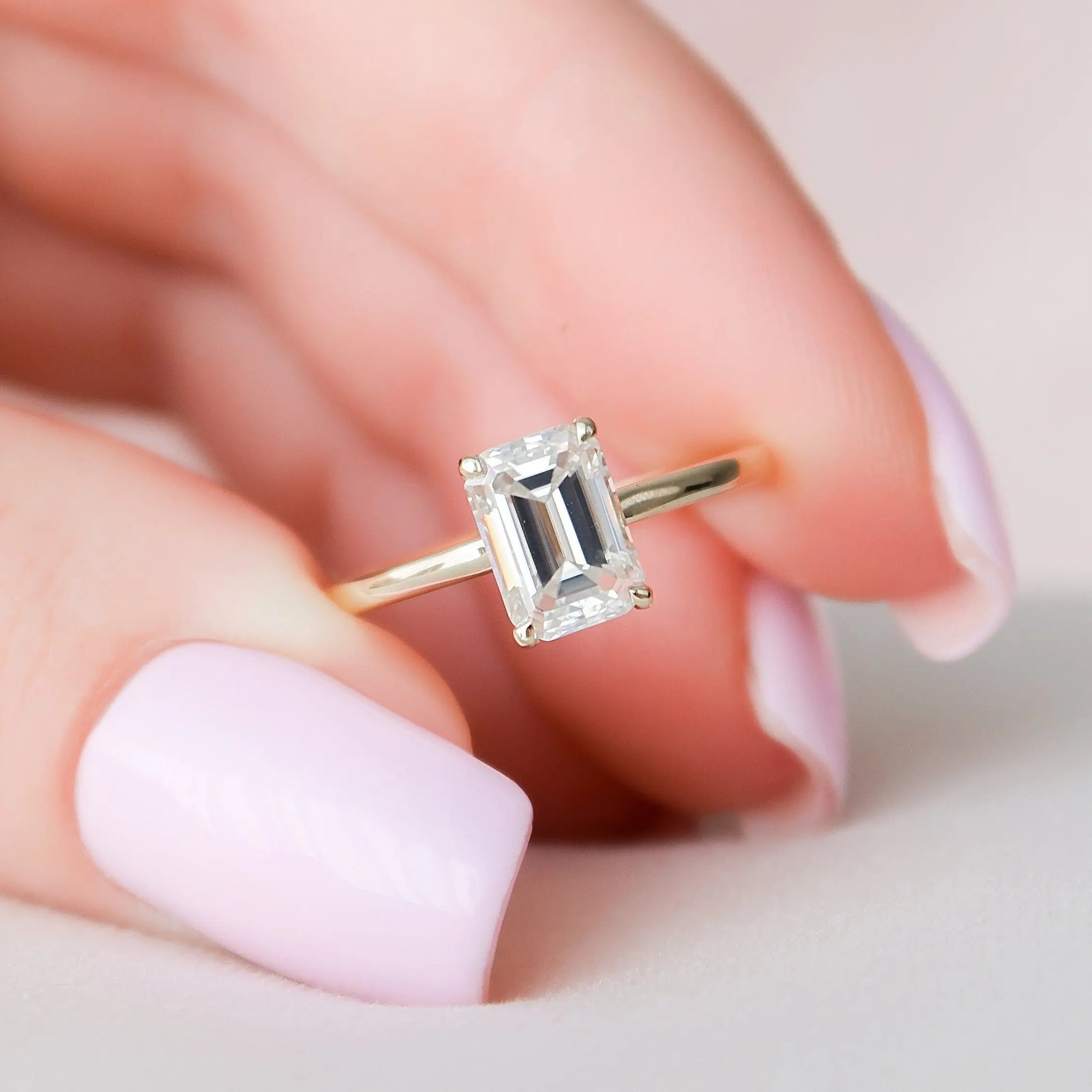 1.50CT Emerald Cut Hidden Halo Moissanite Engagement Ring