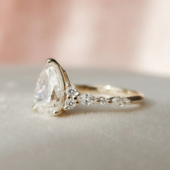 Pear Cut Cluster 1.50CT Lab-Grown Diamond Engagement Pave Ring