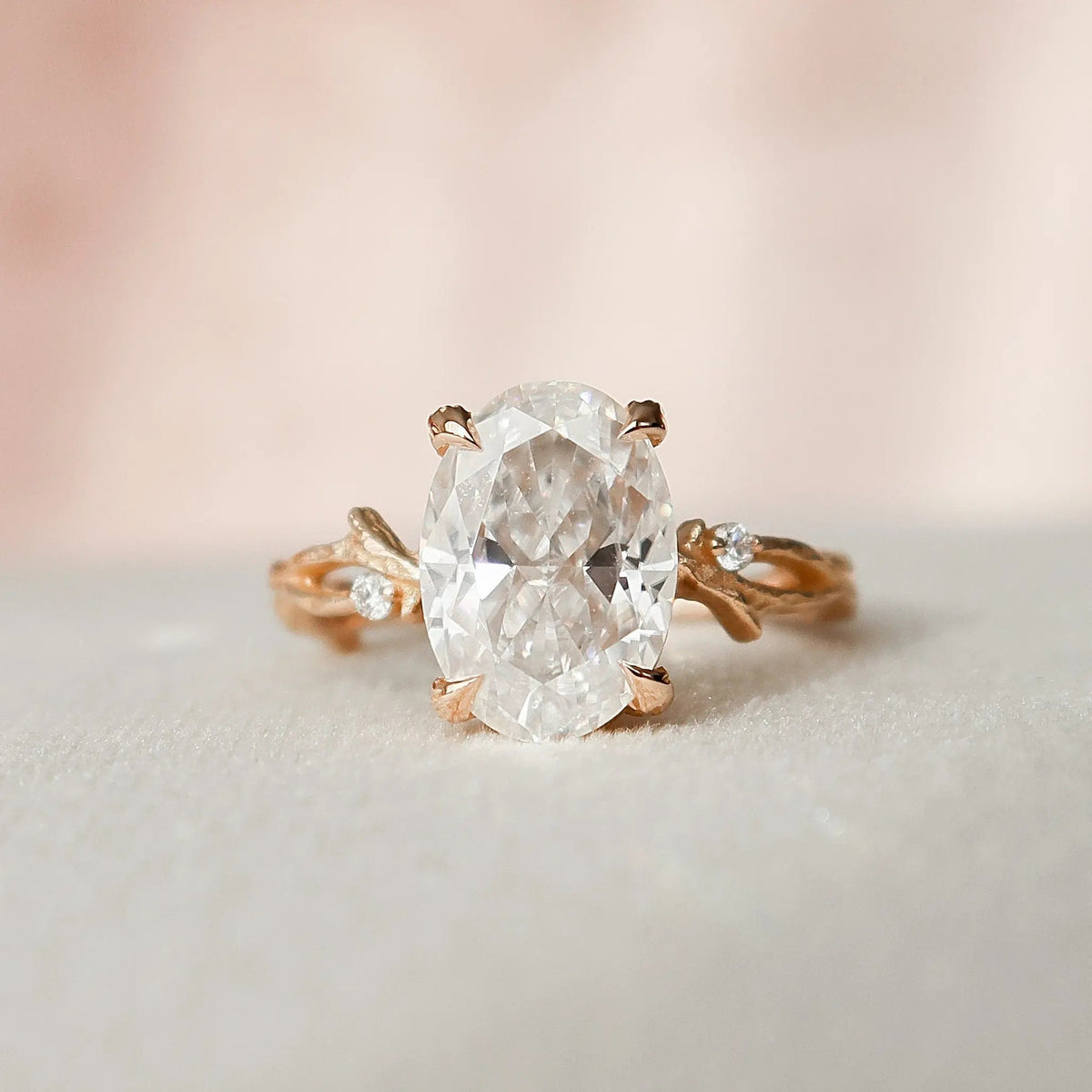 Oval Cut Twisted 2.0CT Lab-Grown Pave Natural Branches Engagement Ring
