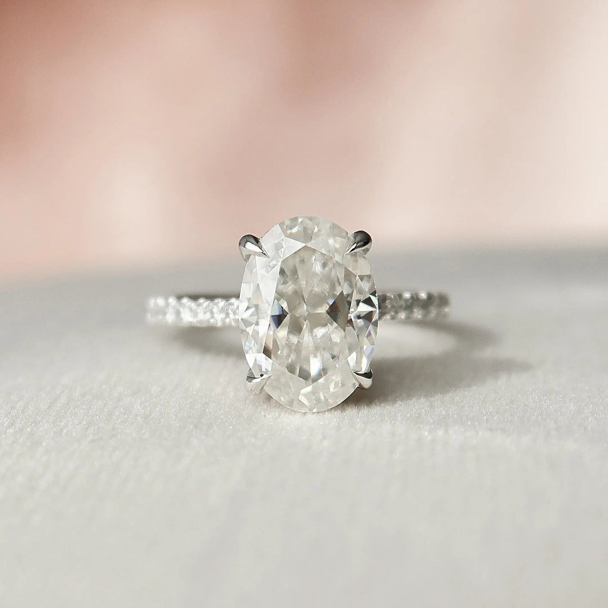 Oval Cut Pave 2.0CT Lab-Grown Diamond Hidden Halo Engagement Ring