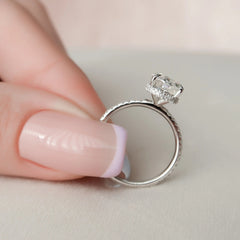 2.50CT Oval Cut Four Prong Hidden Halo Moissanite Engagement Ring