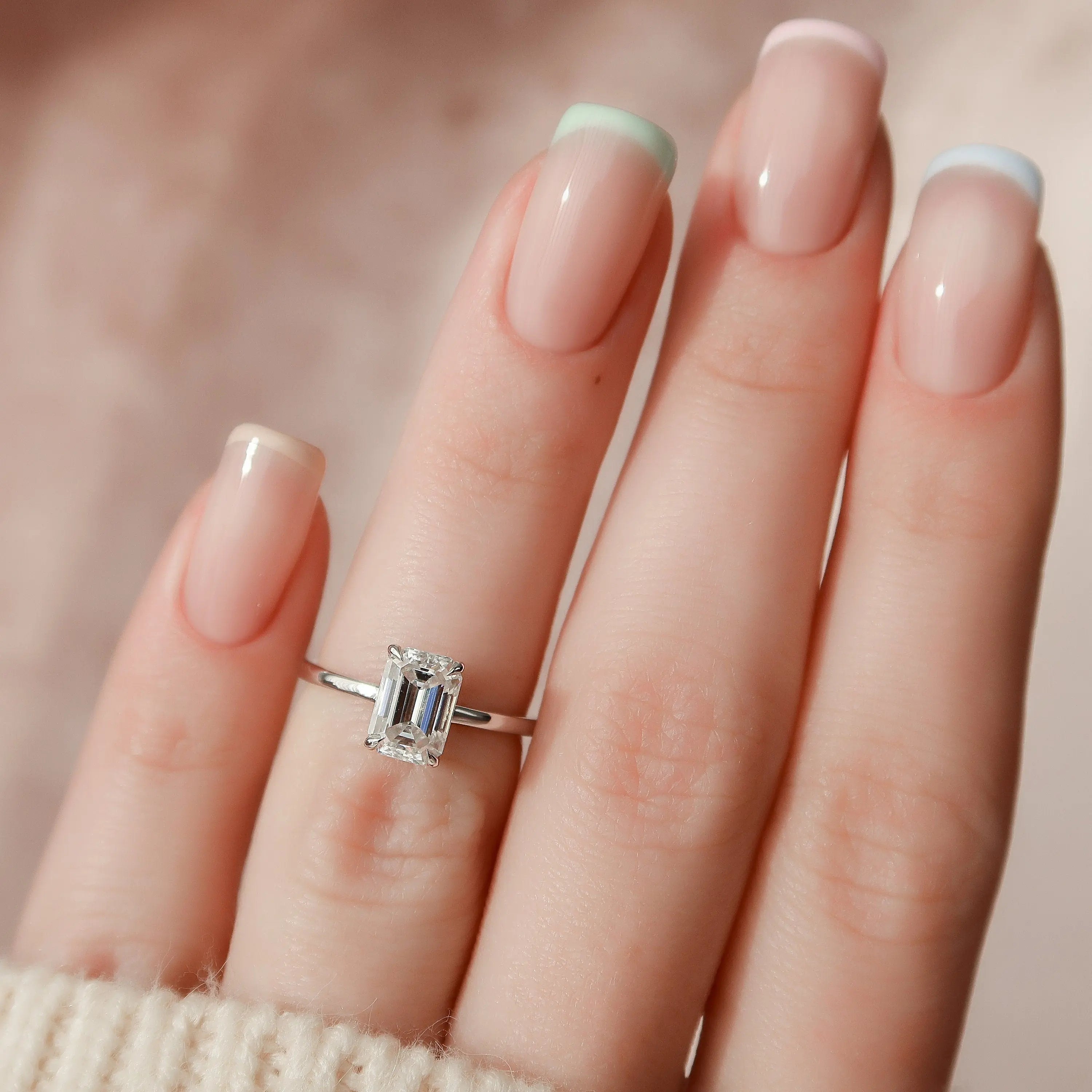 1.50CT Emerald Cut Hidden Halo Moissanite Engagement Ring