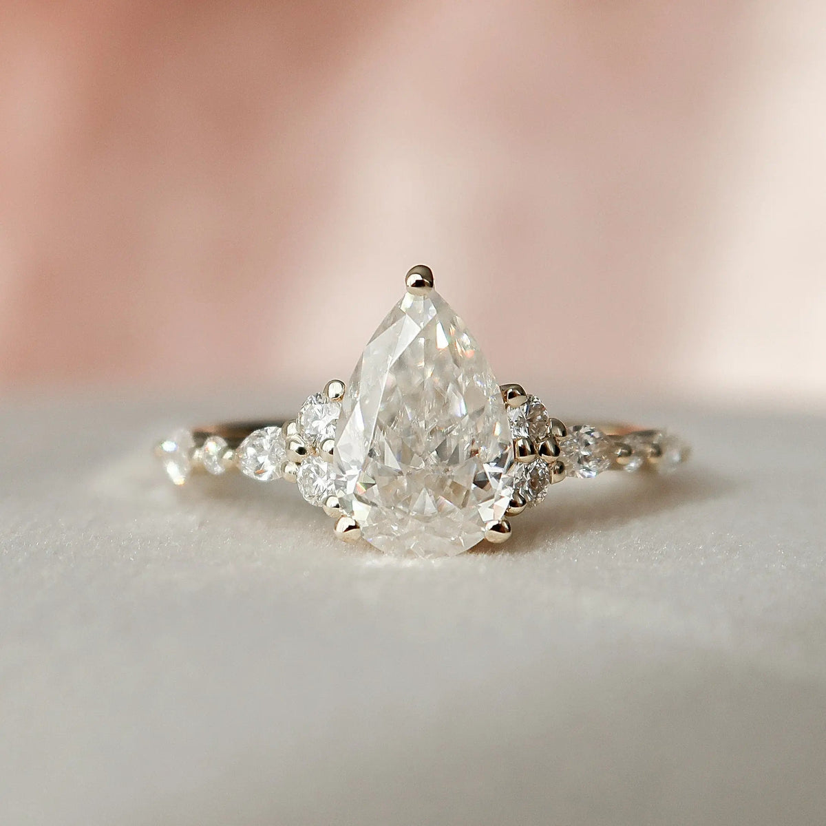 Pear Cut Cluster 1.50CT Lab-Grown Diamond Engagement Pave Ring