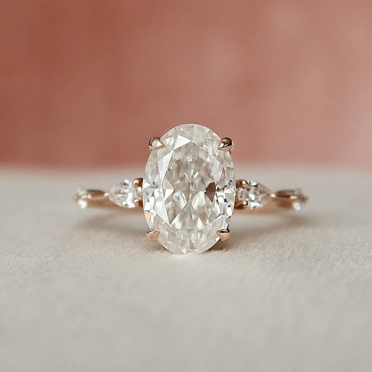 Oval Cut Three Stones 2.0CT Lab-Grown Pave Diamond Engagement Ring