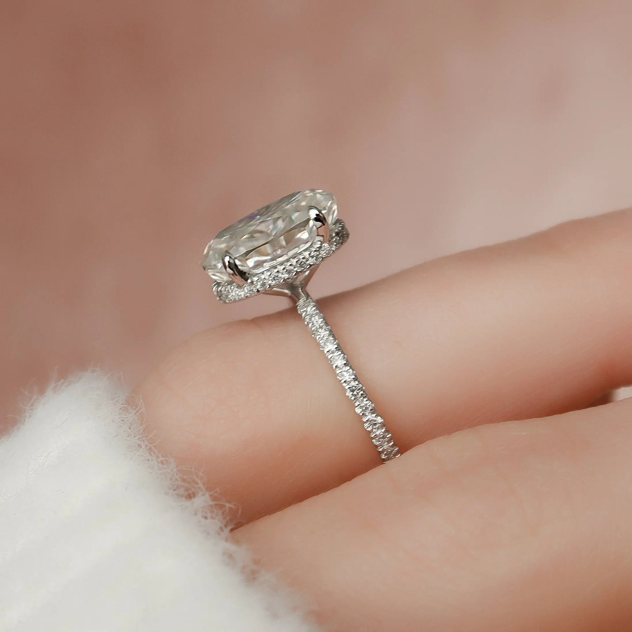 3.0CT Oval Cut Hidden Halo Unique Moissanite Engagement Ring