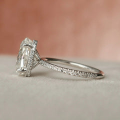Oval Cut Hidden Halo 3CT Unique Lab-Grown Diamond Pave Engagement Ring