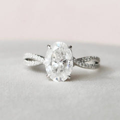 Oval Cut Twisted 3.0CT Lab Grown Diamond Engagement Solid Gold Ring
