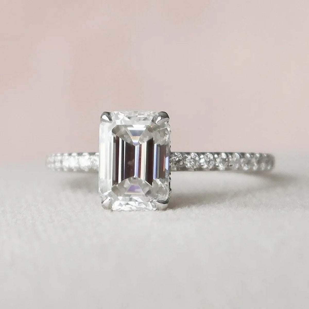 Emerald Cut Hidden Halo 1.50CT Lab-Grown Diamond Pave Engagement Ring
