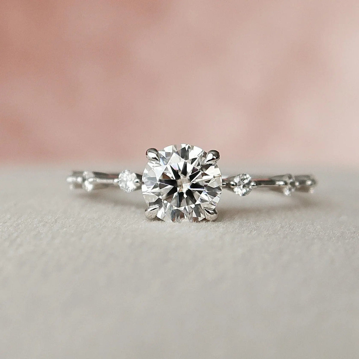 Round Cut Solitaire 1.0CT Lab-Grown Pave Diamond Engagement Ring